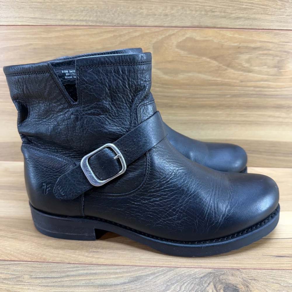 FRYE Veronica Flex Moto Boot Womens 9.5 Black Smooth Leather Biker‎ Riding